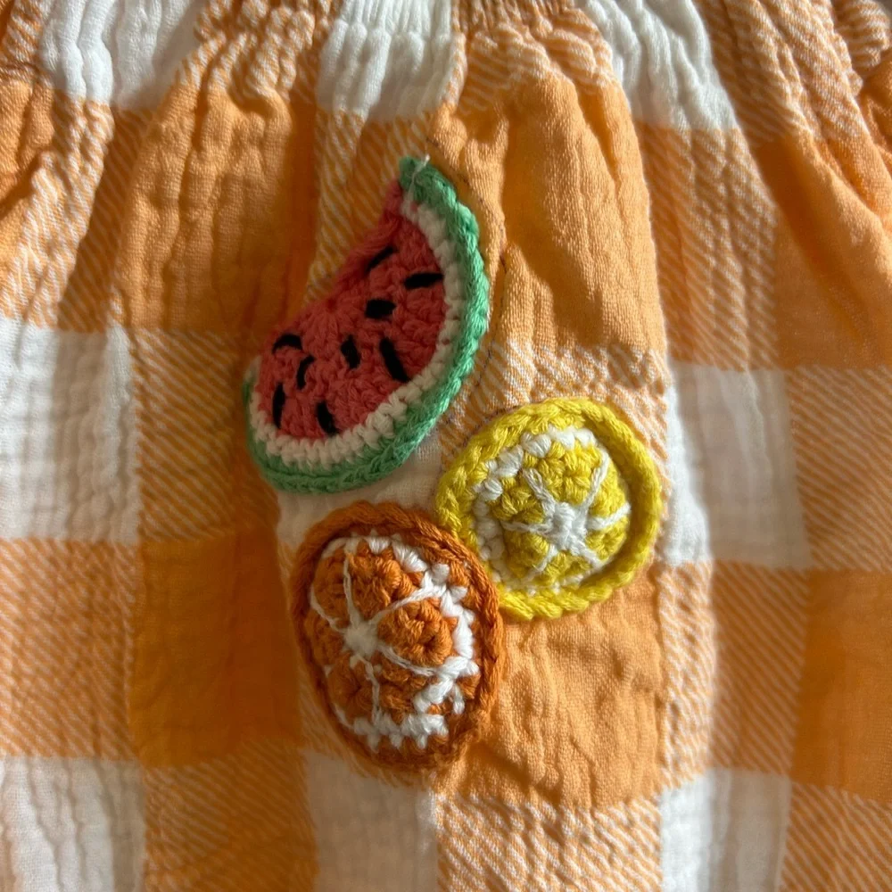 Mudpie gingham fruit bubble romper size 3-6 months - Picture 2 of 5